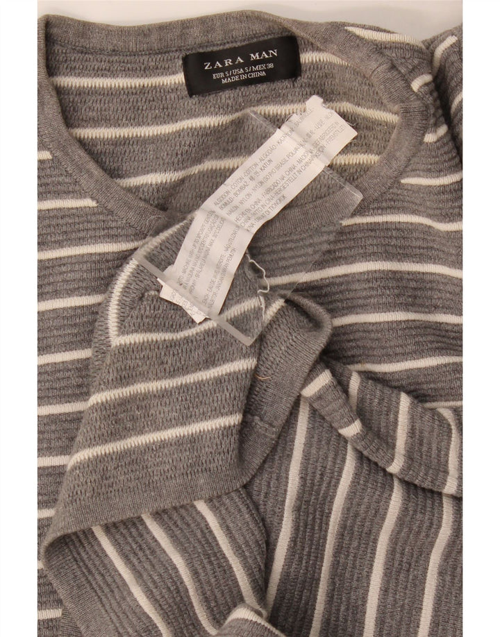 Zara Homme Top Manches Longues Petit Coton Rayé Gris
