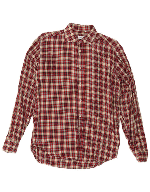 VINTAGE Mens Flannel Shirt Size 38 Medium Red Check Cotton
