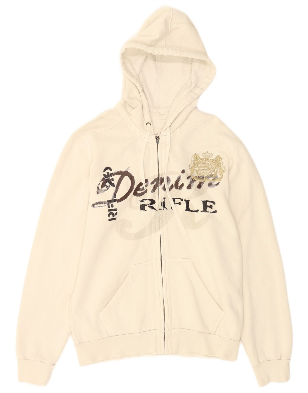 Rifle Pull à capuche zippé graphique pour homme en coton blanc moyen