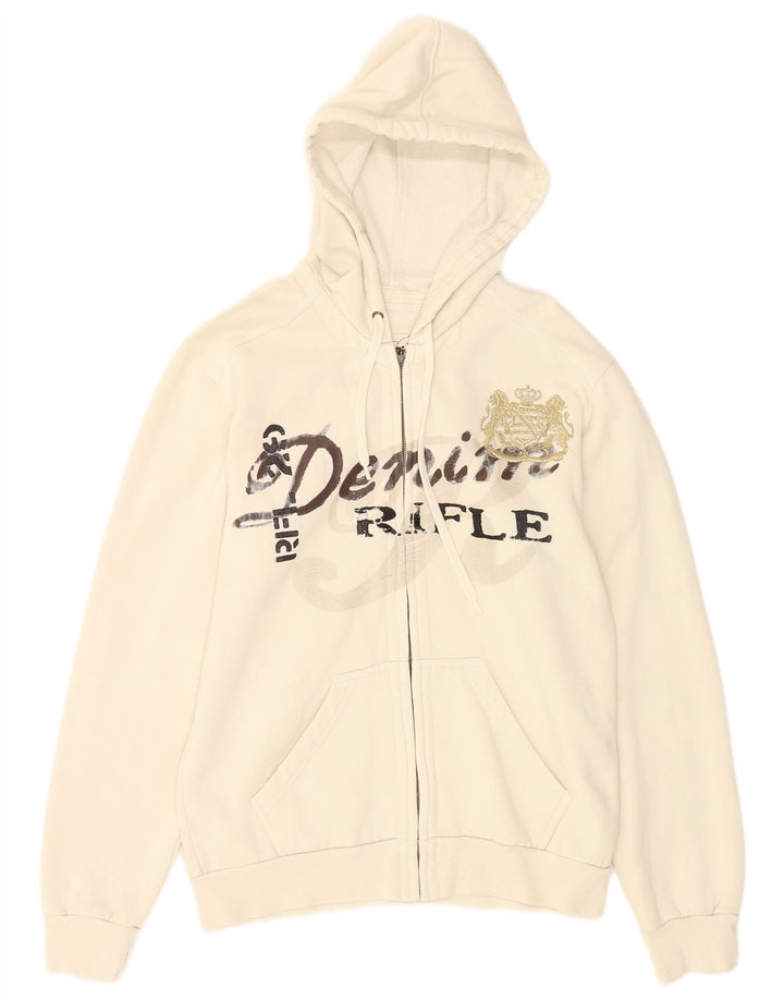 Rifle Pull à capuche zippé graphique pour homme en coton blanc moyen