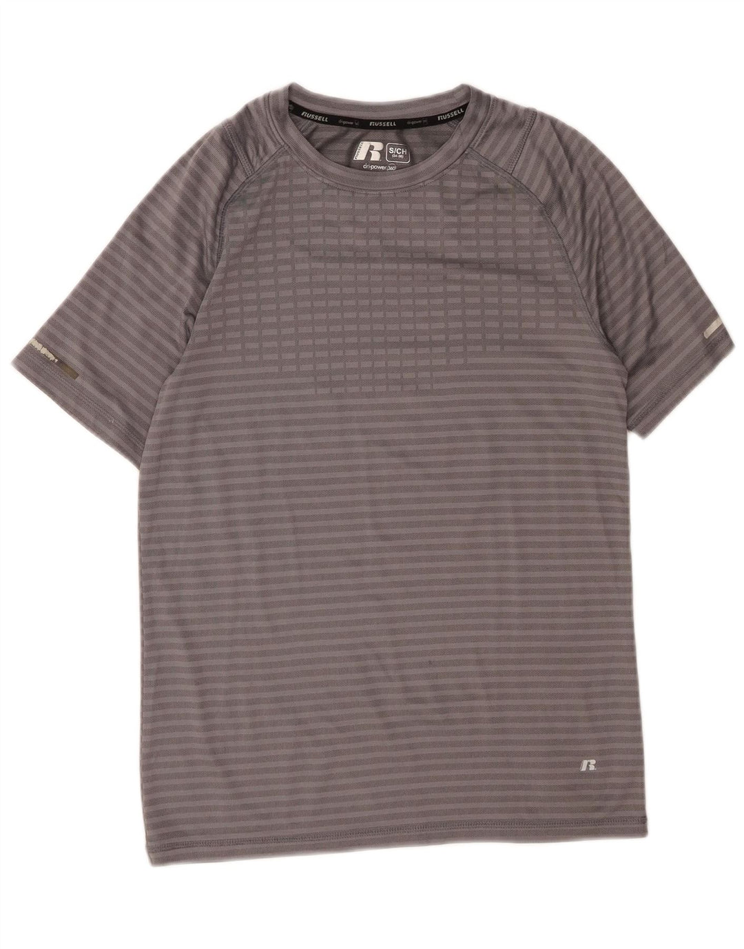 RUSSELL ATHLETIC Mens Dri-Power T-Shirt Top Small Grey Striped Polyester