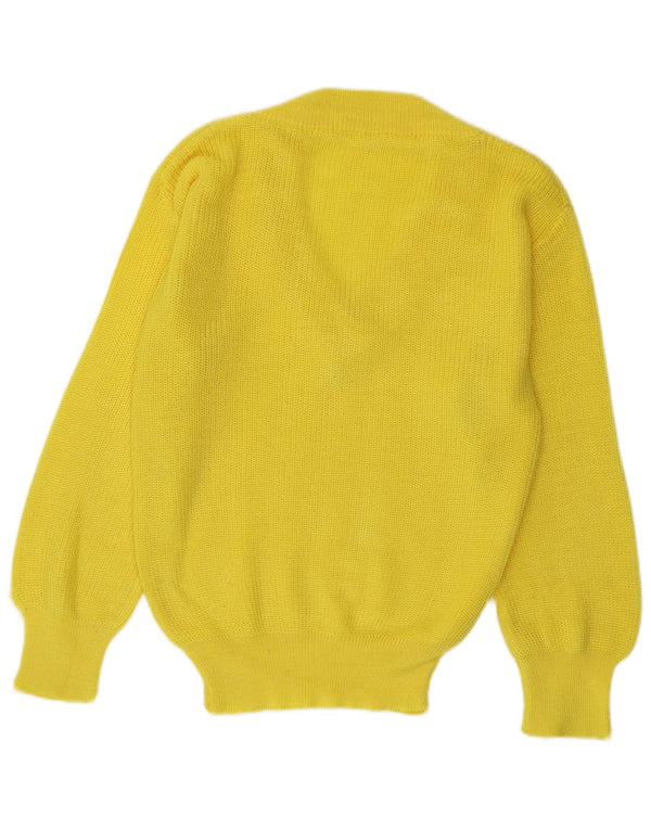 vintage Femme V-Col Jumper Pull UK 16 Grand Jaune