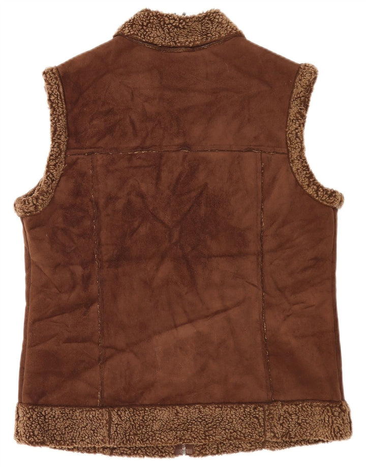 Marks & Spencer Gilet Sherpa Femme UK 12 Marron Moyen Polyester