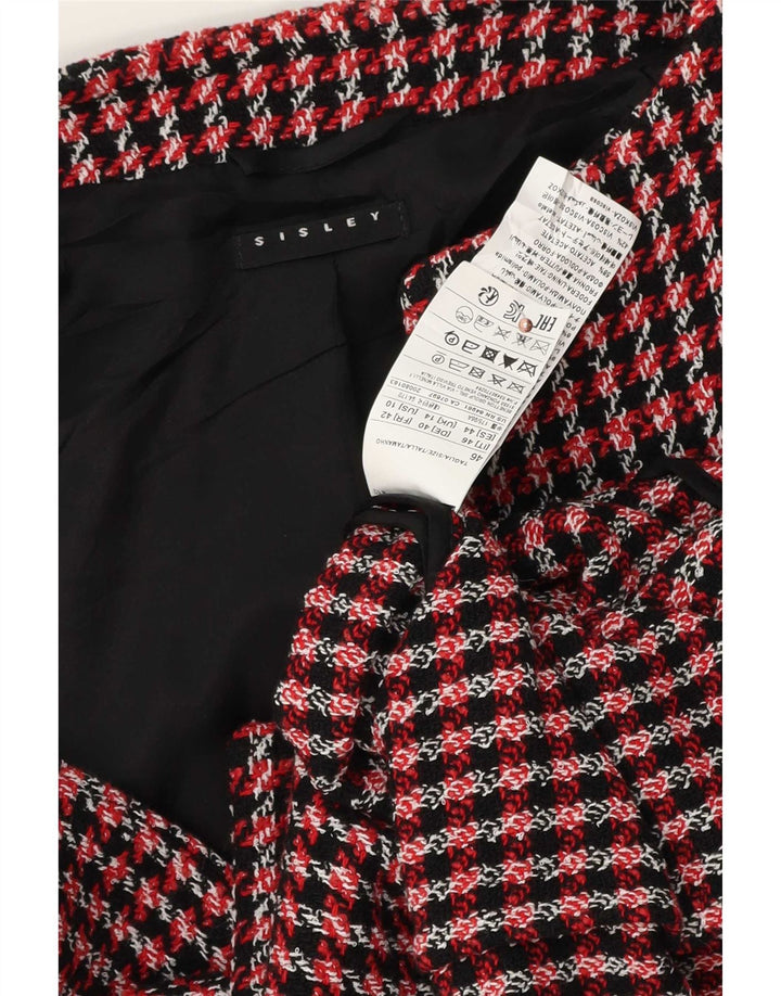 Sisley Veste Blazer 1 Bouton Femme UK 14 Grand Pied-de-Poule Rouge Coton