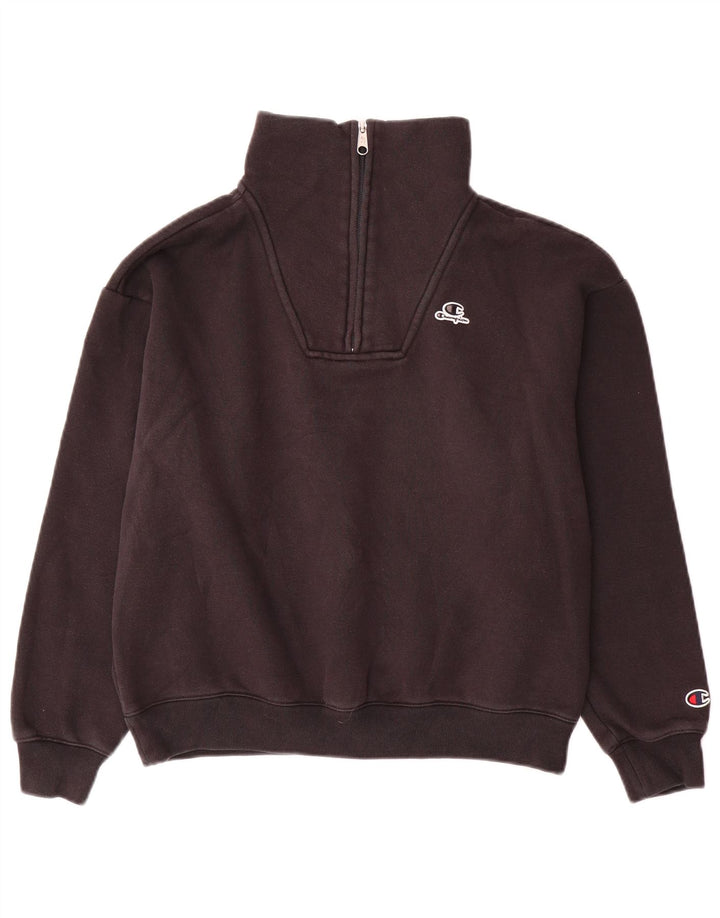 Champion Sweat-shirt surdimensionné à col zippé pour femme UK 10 Petit Noir