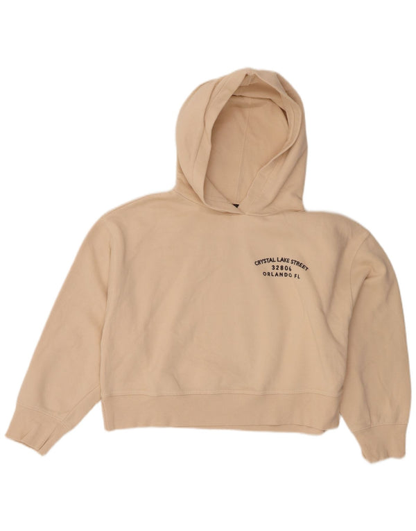 Zara Pull à capuche court graphique pour femme UK 14 Beige moyen