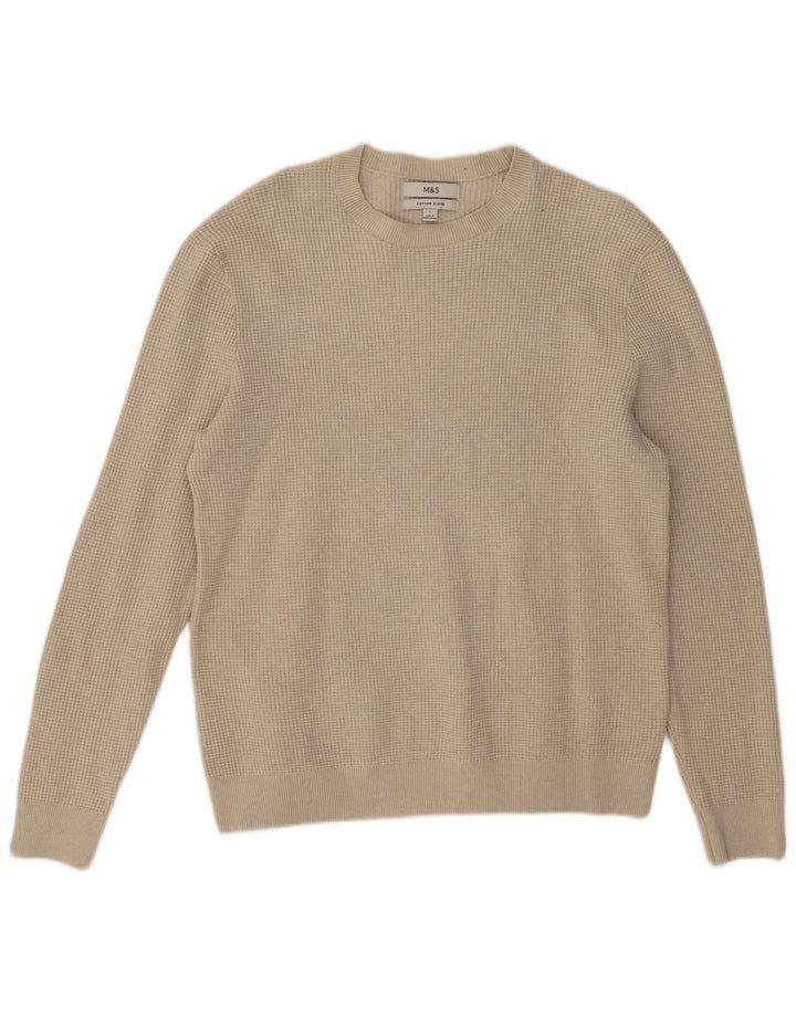Marks & Spencer Pull à col rond pour homme Large Beige Polyester