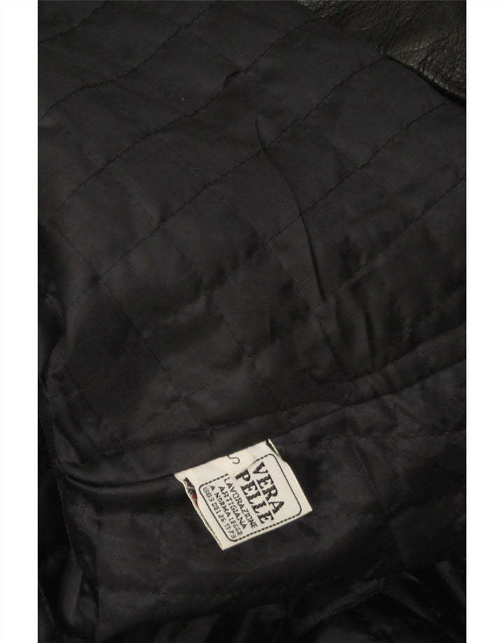 vintage Femmes Manteau en cuir surdimensionné UK 10 Petit cuir noir