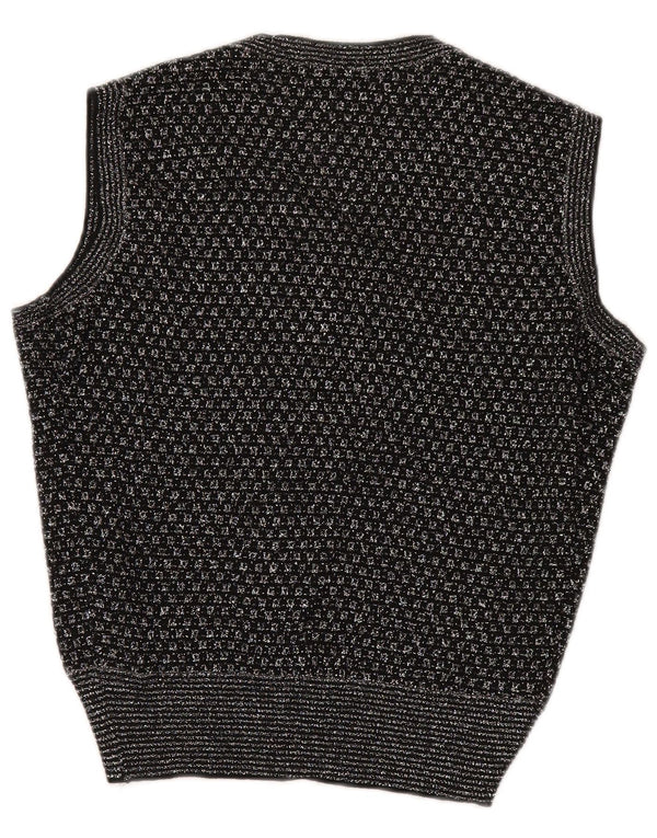 vintage Womens Vest Tank Top UK 14 Moyen Noir Géométrique