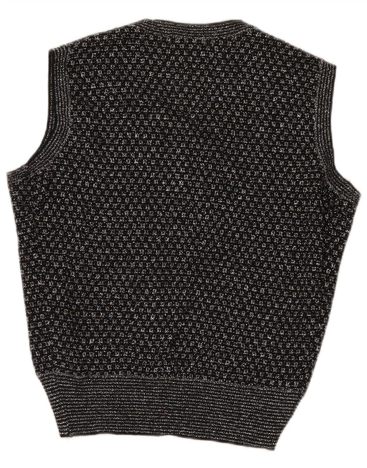 vintage Womens Vest Tank Top UK 14 Moyen Noir Géométrique