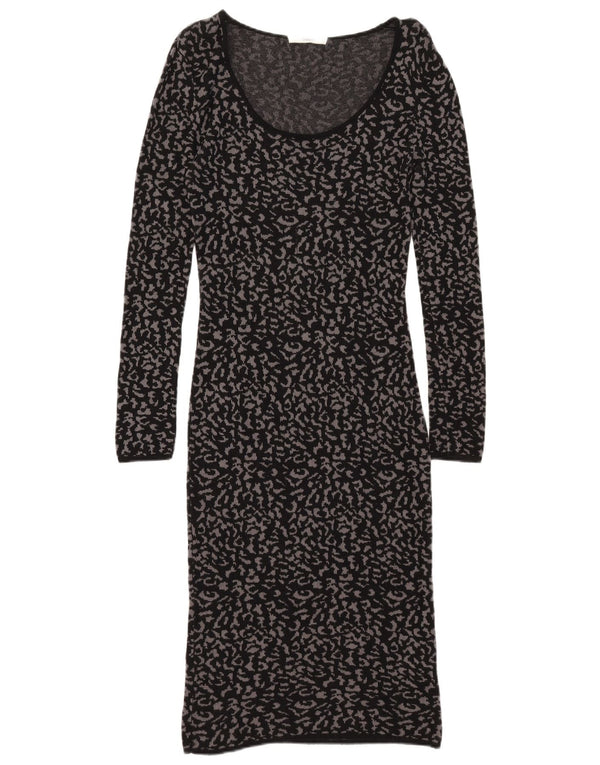 Oasis Robe pull à manches longues pour femme UK 42, imprimé animal noir moyen