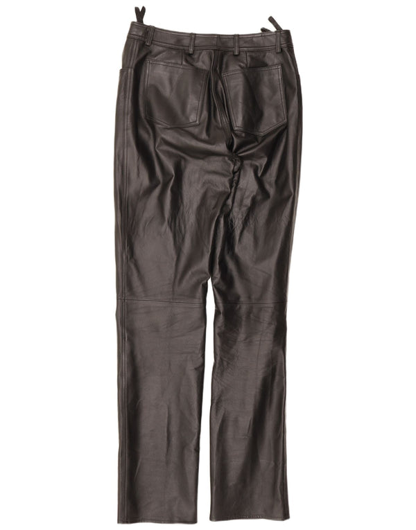 Pantalon en cuir droit femme vintage UK 12 Medium W28 L33 Noir