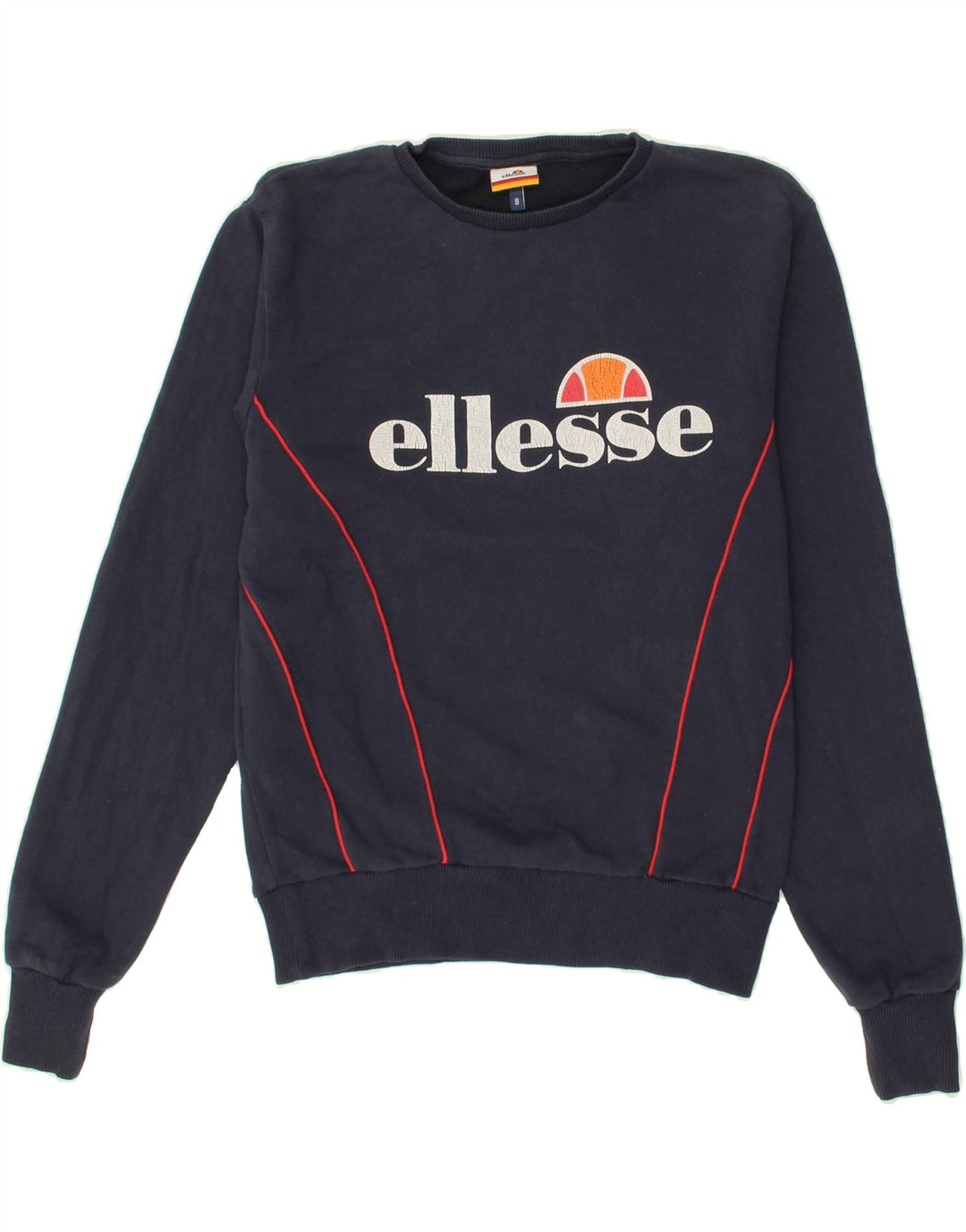 ELLESSE Womens Oversized Graphic Sweatshirt Jumper UK 8 small Navy Blue Vintage Ellesse and Second-Hand Ellesse from Messina Hembry 
