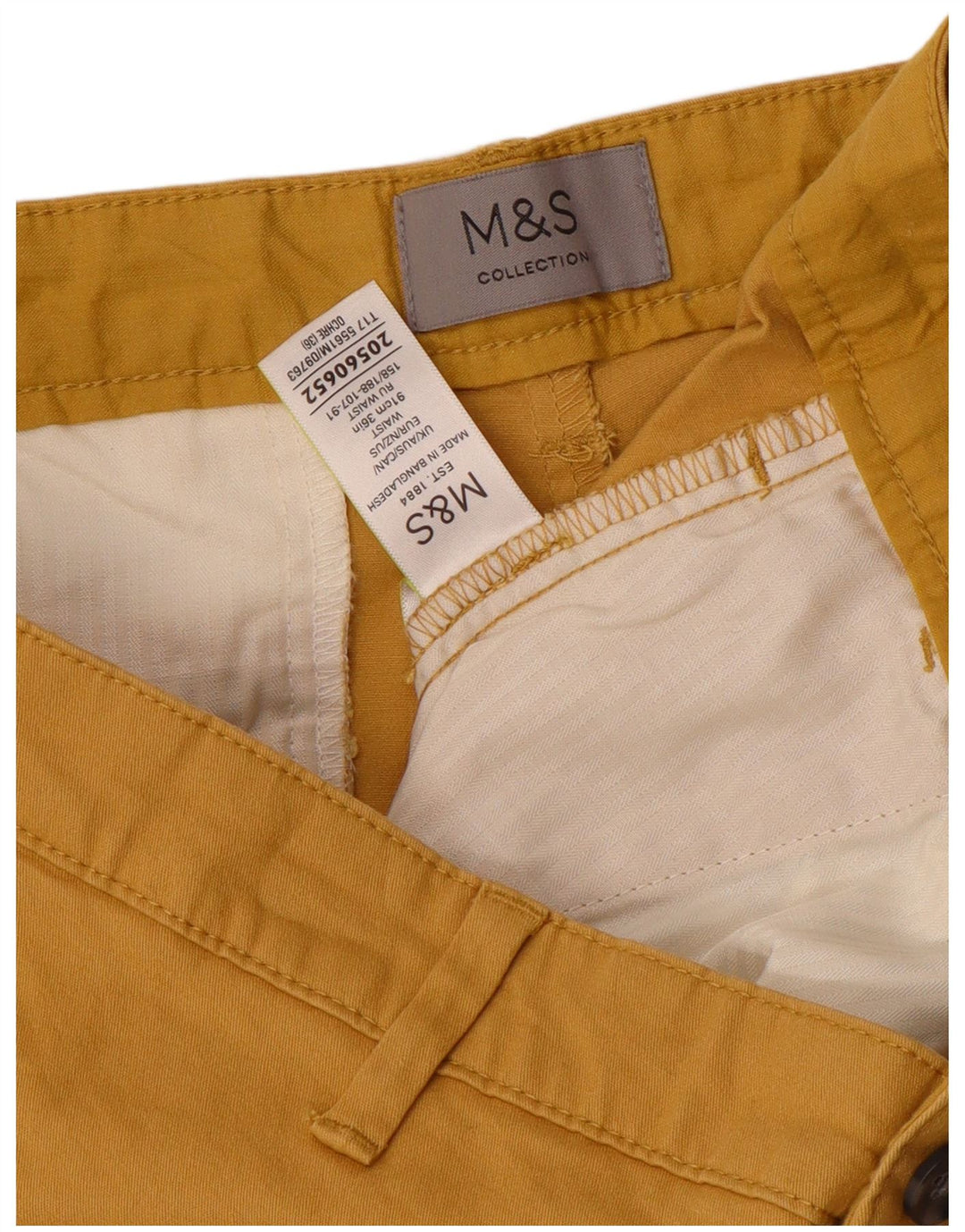Marks & Spencer Short Chino Homme W36 Large Jaune Coton