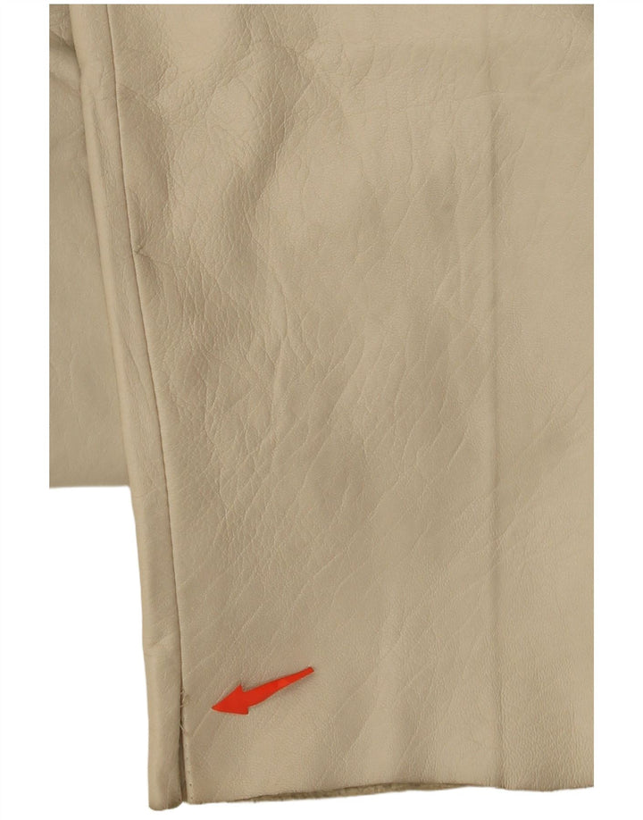 VINTAGE Pantalon Fuselé En Cuir Femme W26 L30 Beige
