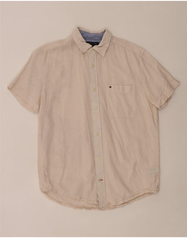 Tommy Hilfiger Chemise à manches courtes pour homme Coupe classique Grand lin beige