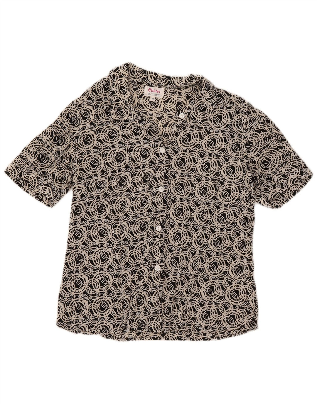 cherie Chemise à manches courtes pour femme Blouse IT 44 Soie géométrique noire moyenne