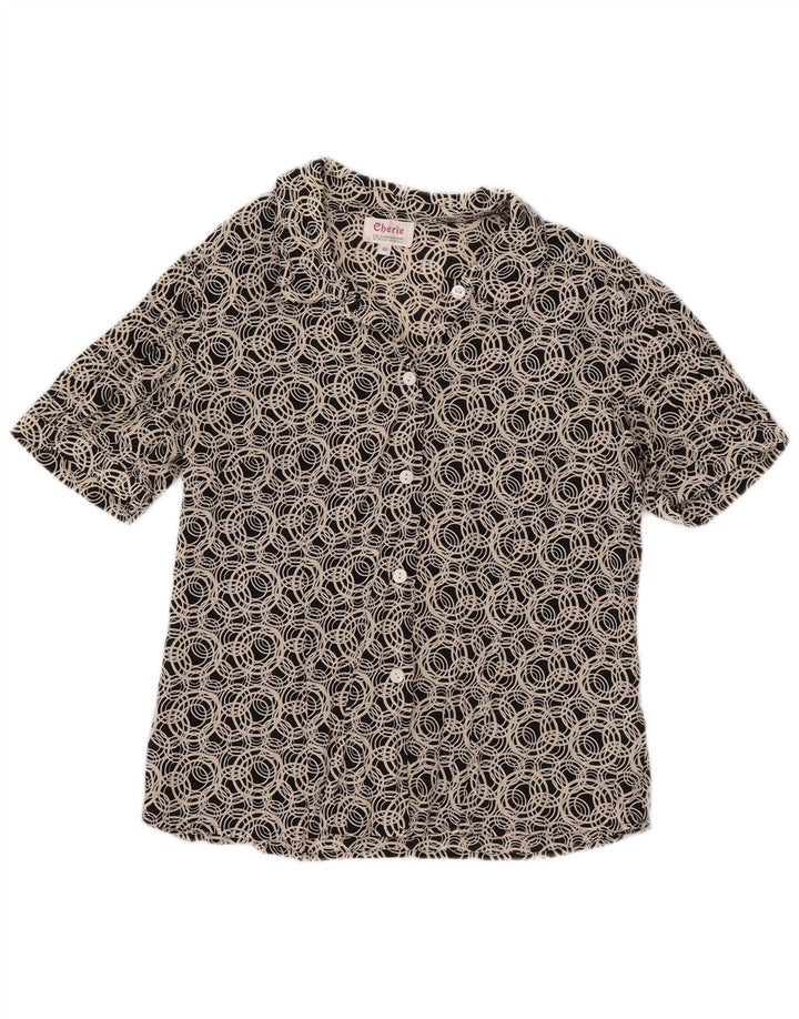 cherie Chemise à manches courtes pour femme Blouse IT 44 Soie géométrique noire moyenne