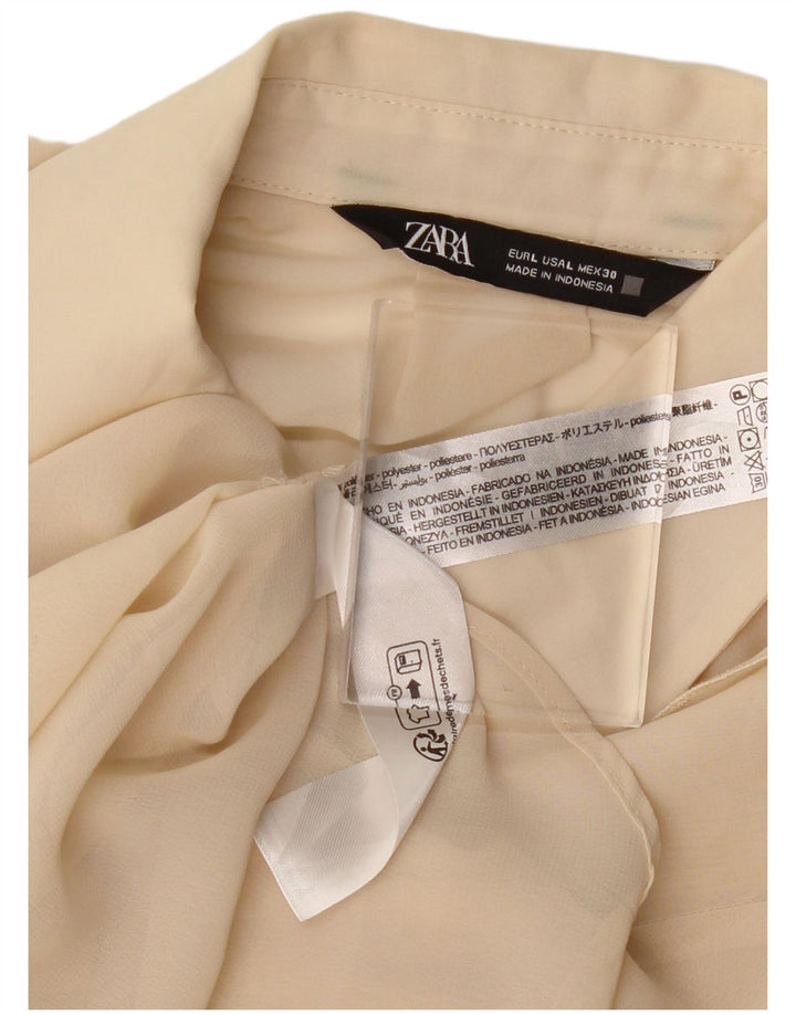 ZARA Chemisier à volants sur le devant pour femme UK 14 Large Beige Polyester