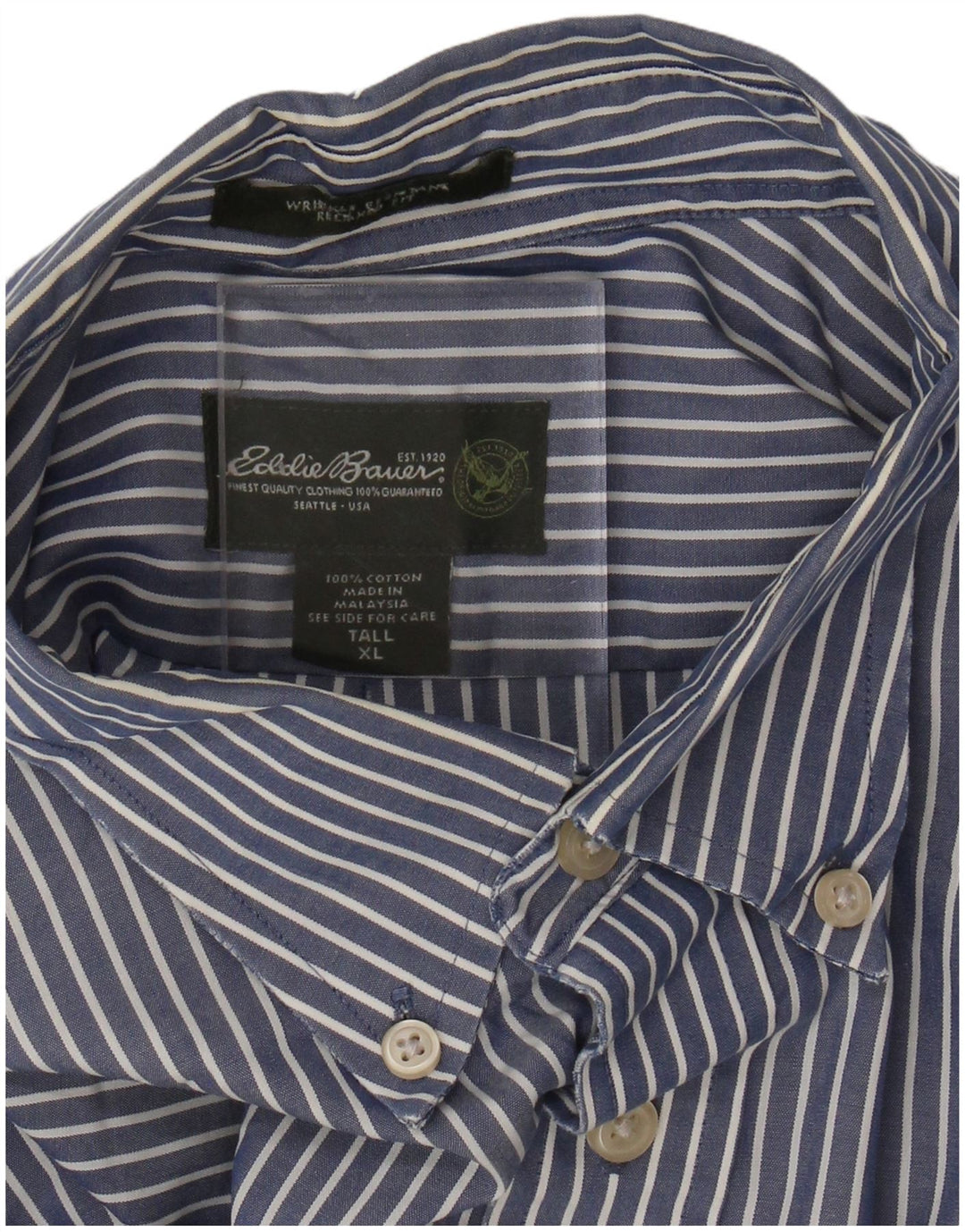 EDDIE BAUER Chemise haute pour homme XL en coton à fines rayures bleues