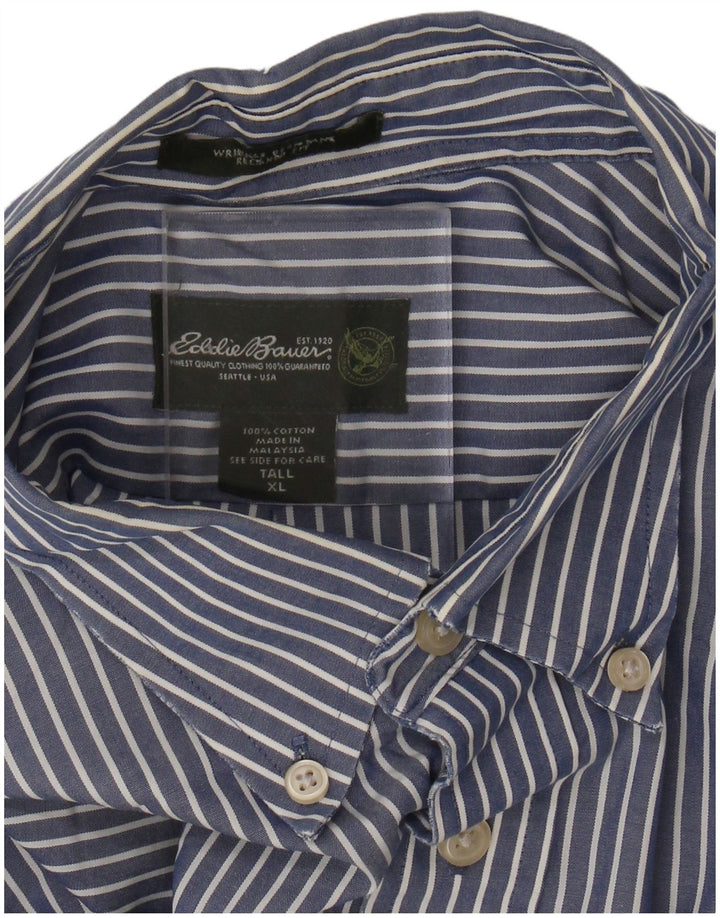 EDDIE BAUER Chemise haute pour homme XL en coton à fines rayures bleues
