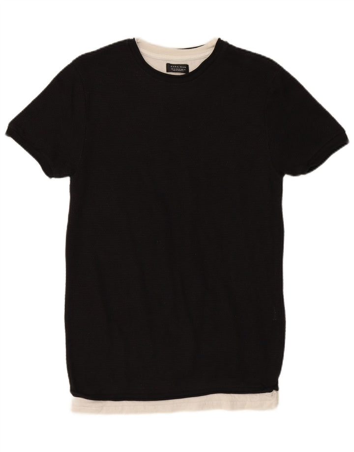 ZARA Homme T-Shirt Top Medium Noir Coton
