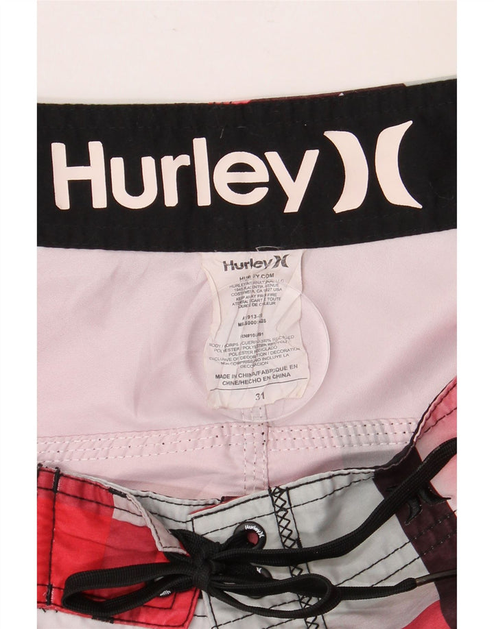 HURLEY Short de Bain Homme Polyester à Carreaux Rouge Moyen