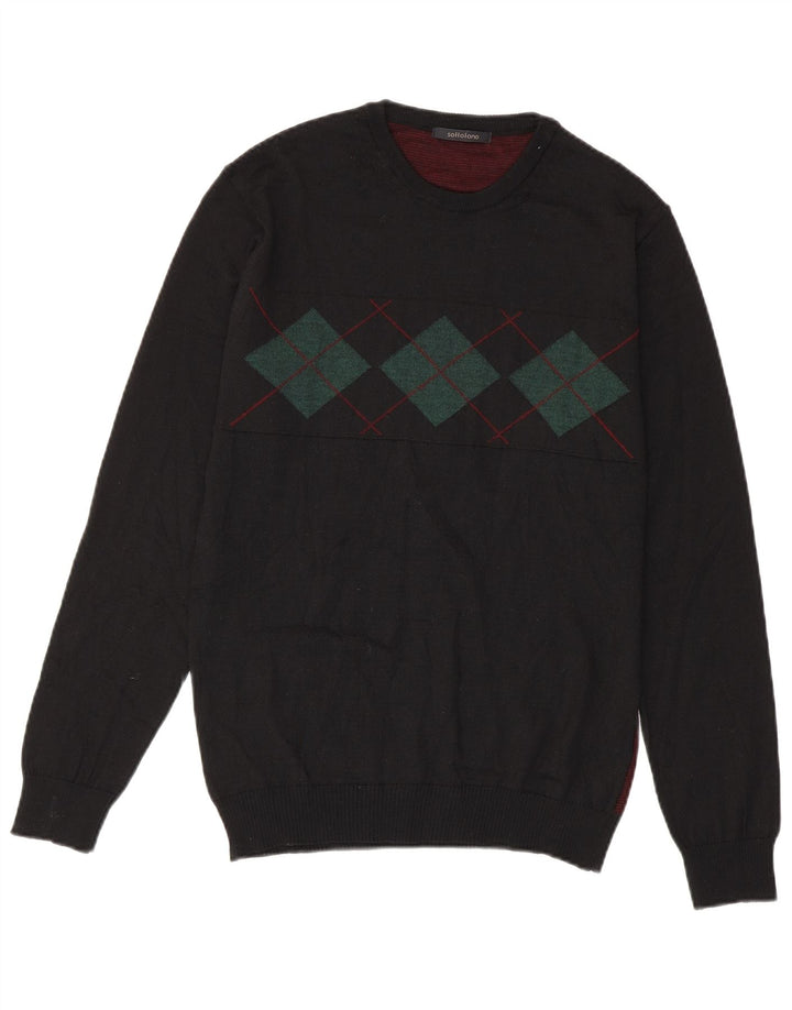 Sottotono Pull col rond pour homme en acrylique noir à losanges/diamants