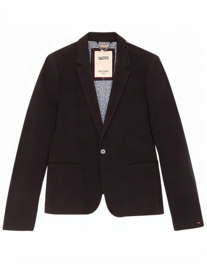 Tommy Hilfiger Veste blazer à 1 bouton pour femme UK 12 Bleu marine moyen Coton