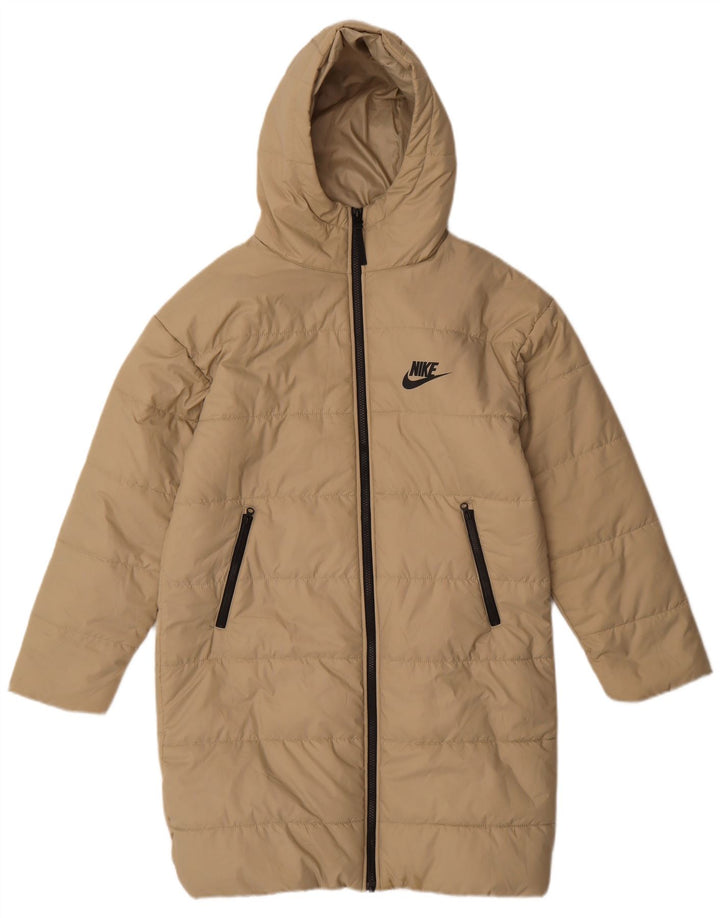 Nike Manteau matelassé surdimensionné à capuche pour femme UK 6 XS Beige Polyester