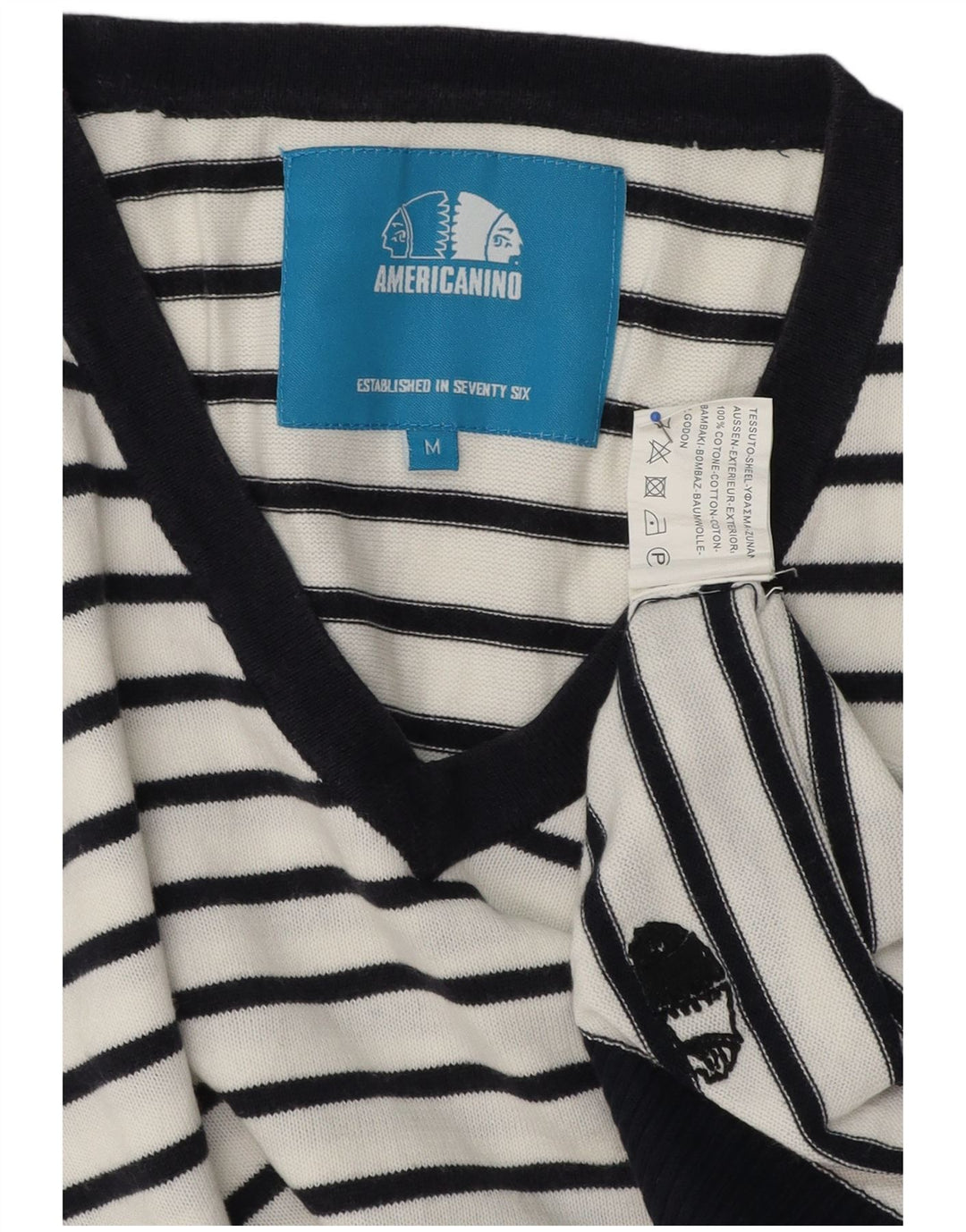 Americanino Pull col V pour homme en coton rayé blanc moyen