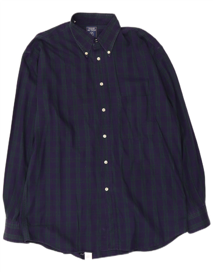 Trussardi Chemise Flanelle Homme Taille 41 Grand Carreau Bleu Marine Coton