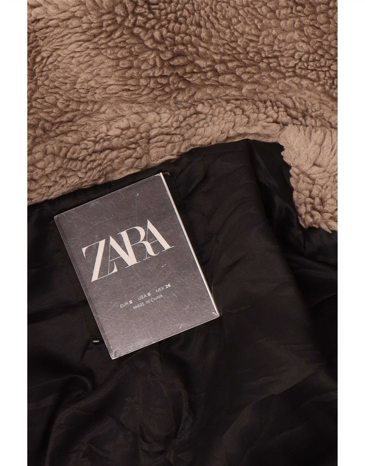 Zara Manteau surdimensionné en fausse fourrure pour femme UK 10 Small Marron