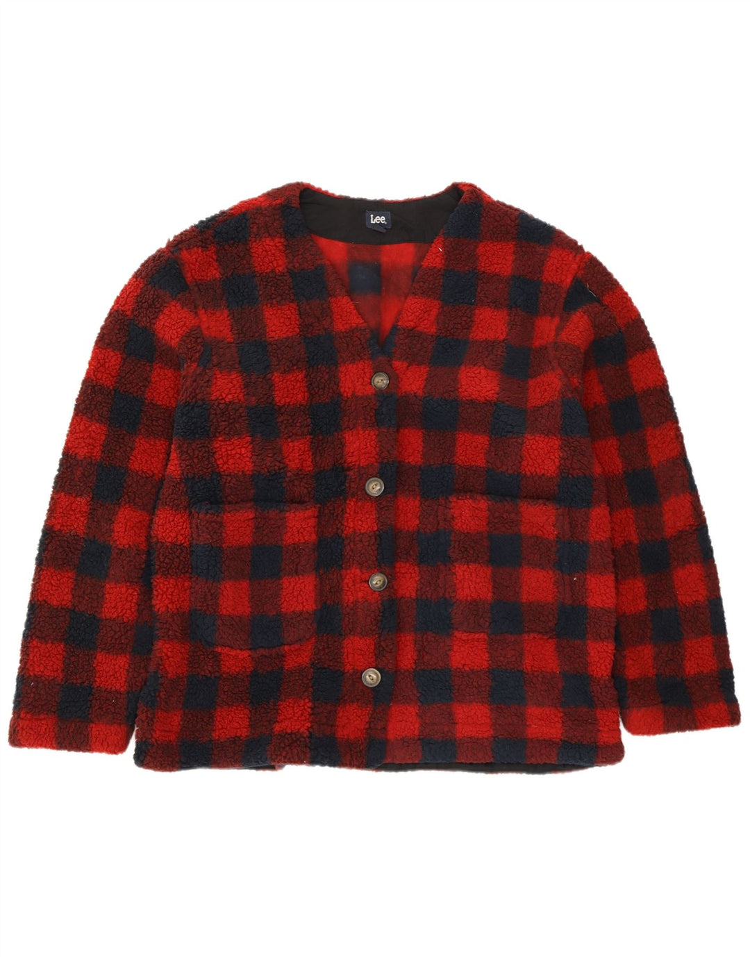 LEE Veste polaire surdimensionnée pour femme UK 18 XL Rouge à carreaux Polyester