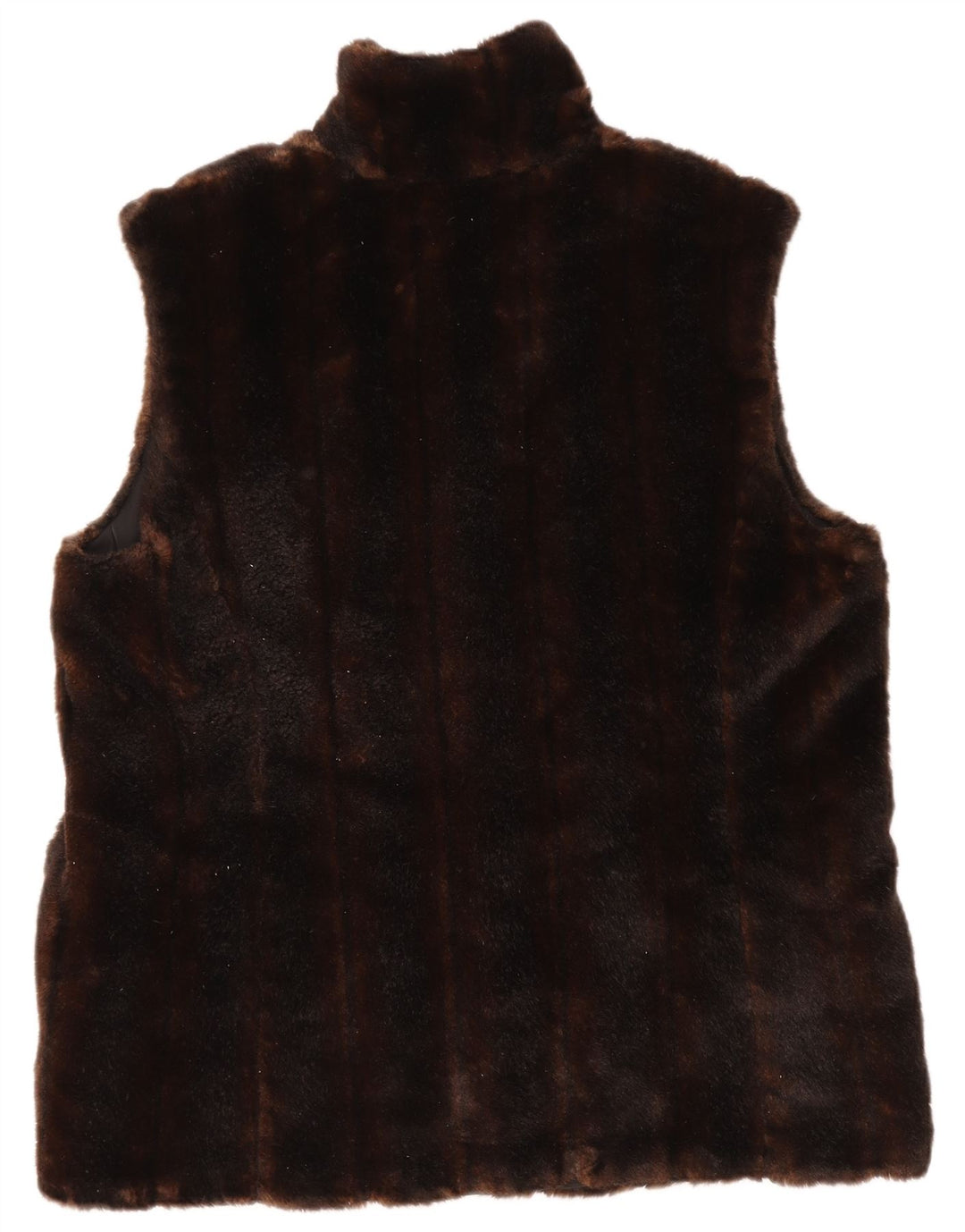 VINTAGE Gilet en fausse fourrure femme UK 14 Acrylique marron moyen