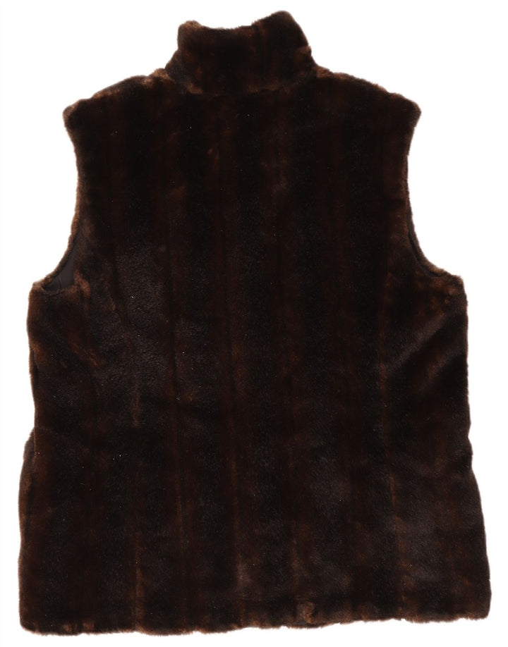 VINTAGE Gilet en fausse fourrure femme UK 14 Acrylique marron moyen