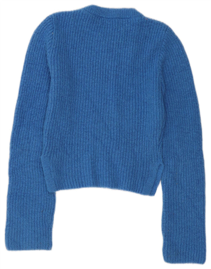 Zara Pull court à col rond pour femme UK 12 Bleu moyen Polyester
