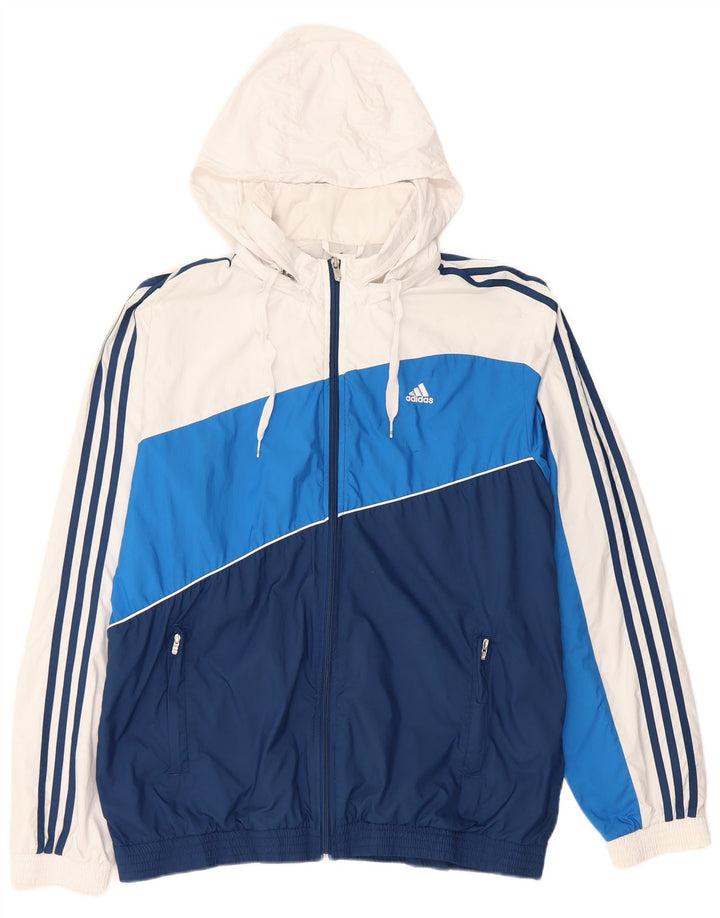 Adidas Veste de pluie à capuche pour homme UK 40 Large Bleu marine Colorblock Polyester
