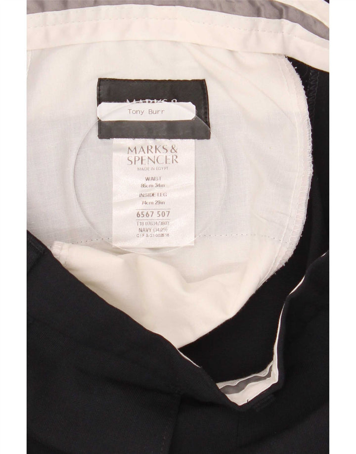 Marks & Spencer Pantalon de costume pour homme W34 L29 Bleu marine Polyester