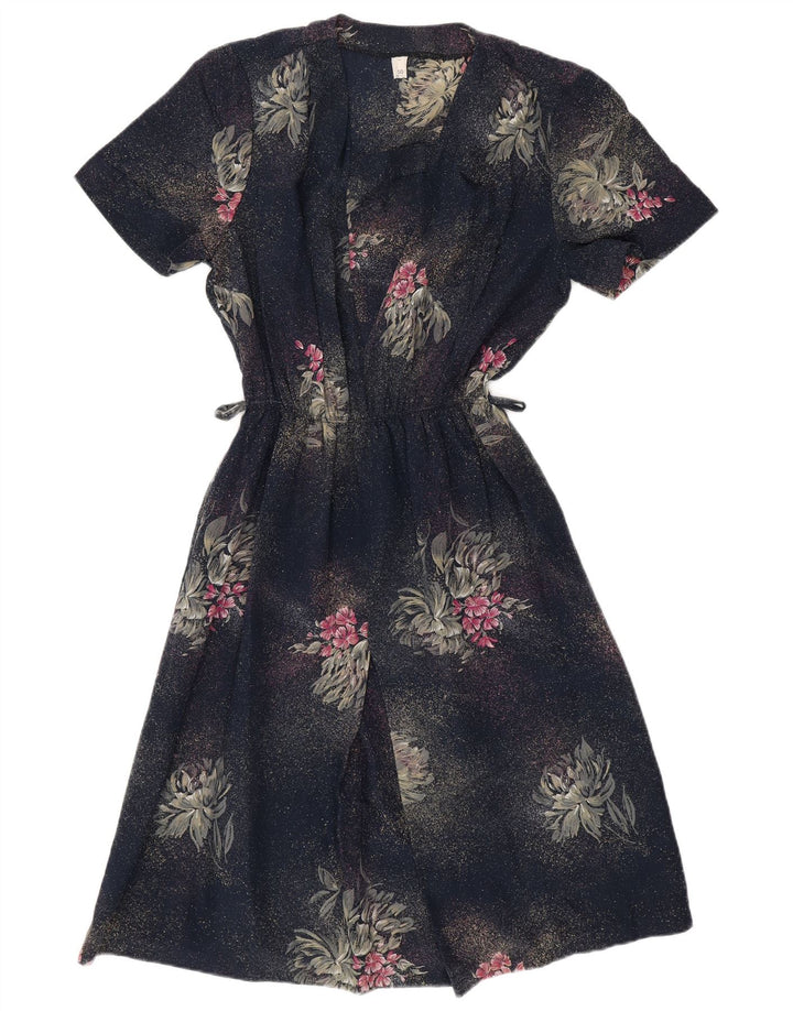 VINTAGE Ensemble 2 Pièces Femme IT 50 XL Bleu Marine Floral Polyester