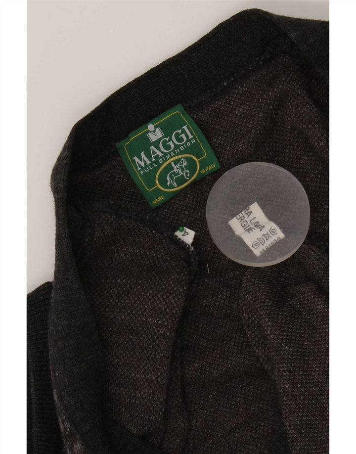 vintage Mens Cardigan sans manches Pull Moyen Gris Géométrique Laine Vierge