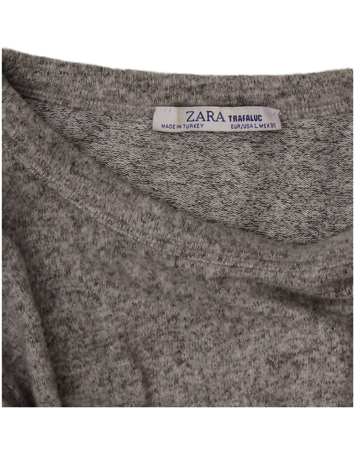 Zara Womens Crop Top Manches Longues UK 14 Large Gris