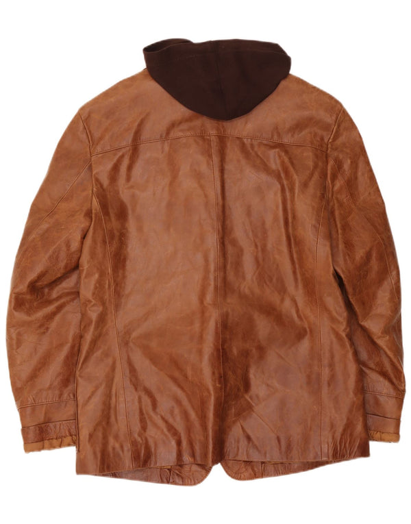 Mira Furs Veste en cuir à capuche pour homme UK 40 Large Marron