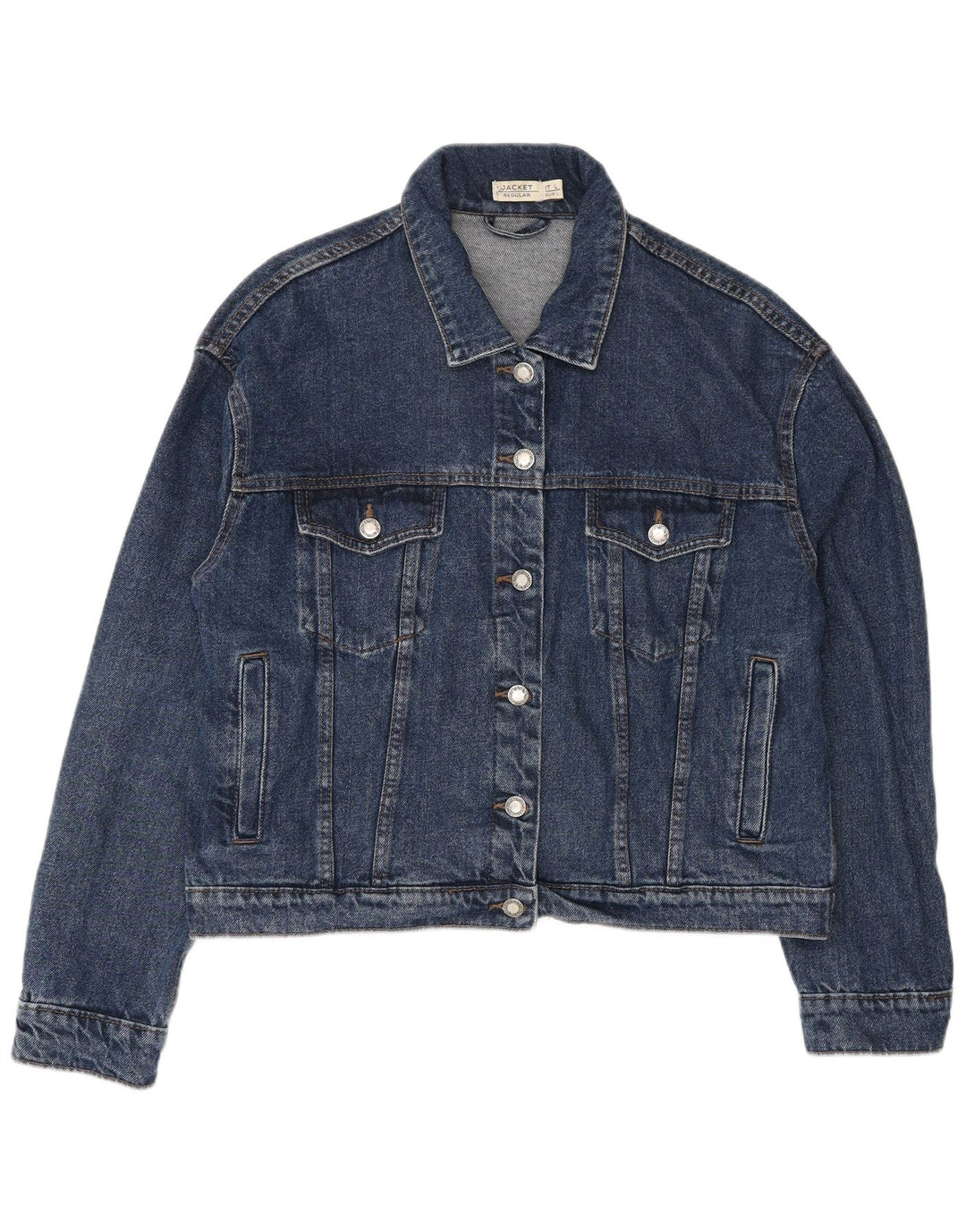 VINTAGE Femme Regular Fit Crop Denim Veste UK 16 Grand Bleu