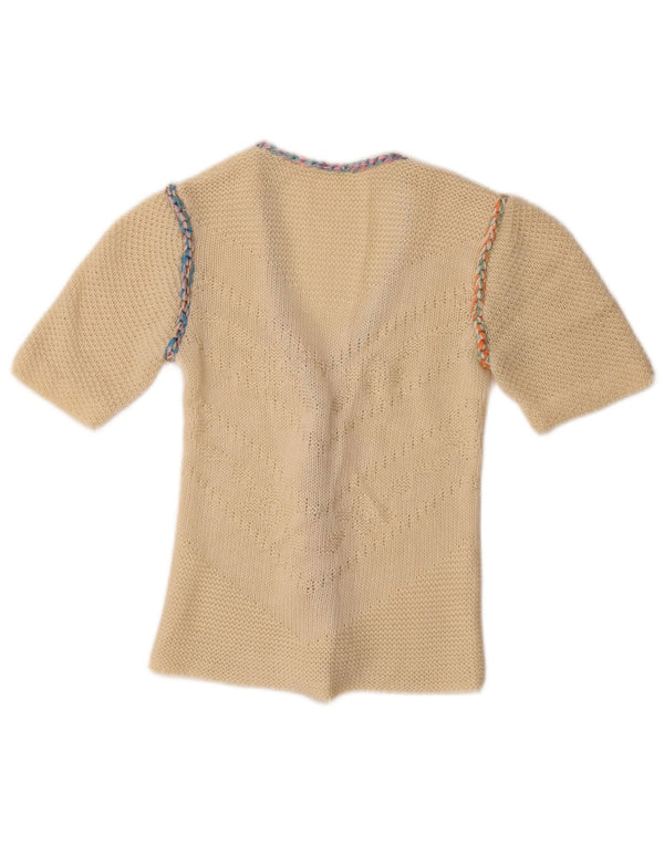 vintage Femmes Manches Courtes Cardigan Pull UK 4 XS Off White