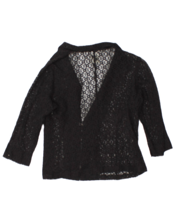vintage Femmes Voir à travers 3/4 Manches Cardigan Top IT 50 XL Coton Noir