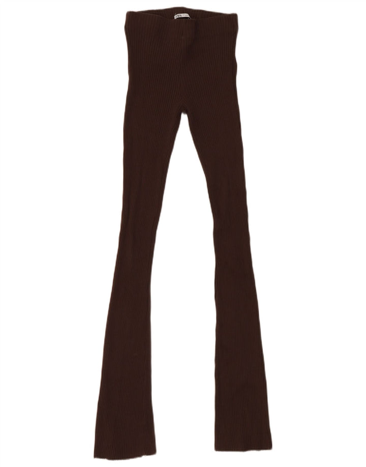 Zara Leggings Femme UK 8 Petit Coton Marron