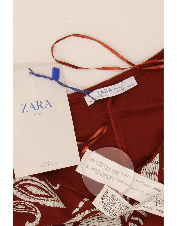 ZARA Robe droite pour femme UK 16 Large Marron Paisley Polyester