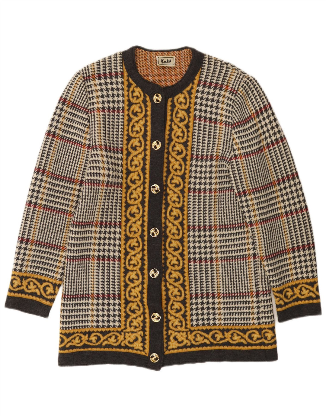 Liola Womens Cardigan Sweater UK 12 Medium Multicolore Pied-de-Poule Laine