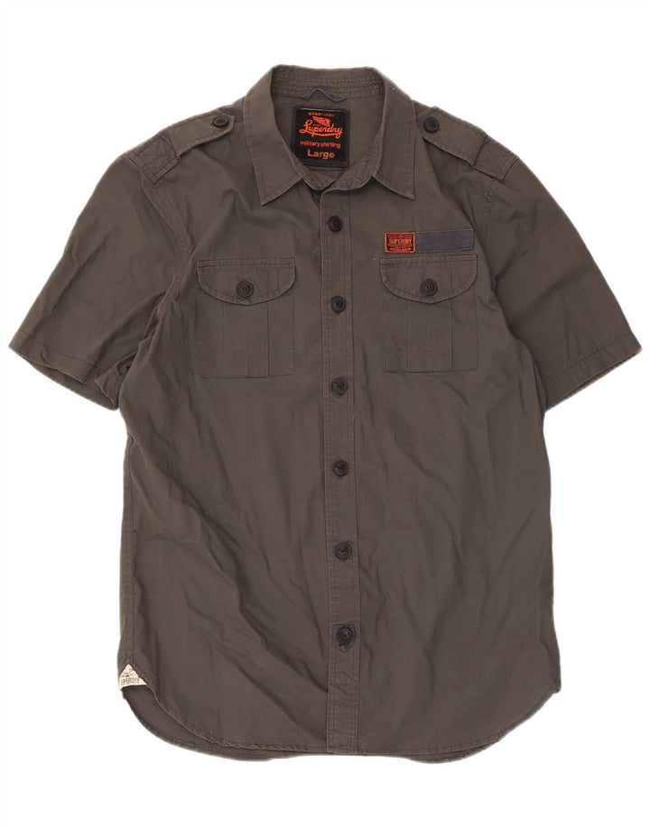 Superdry Chemise militaire à manches courtes pour hommes, grand coton gris